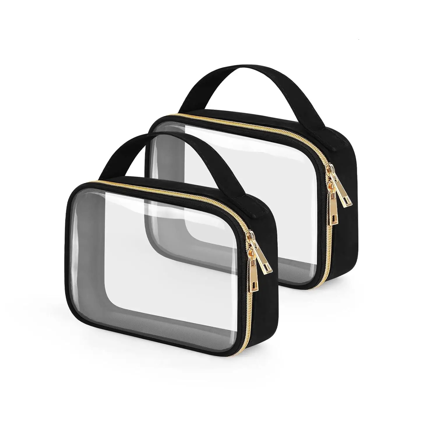 Ship from US 2 Pack Clear Makeup Bags with Handles Quart Size Toiletry PVC Cosmetic for Women and Men Carry 250227FBB