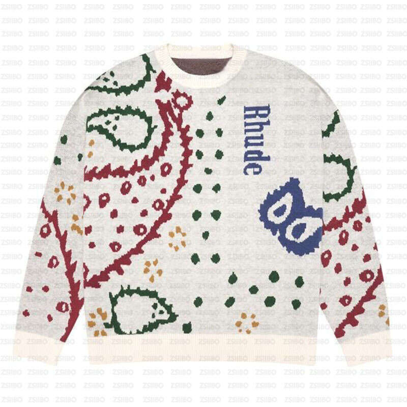 Harajuku High Street dopamine casual personality cartoon pattern jacquard loose round neck top pullover sweater