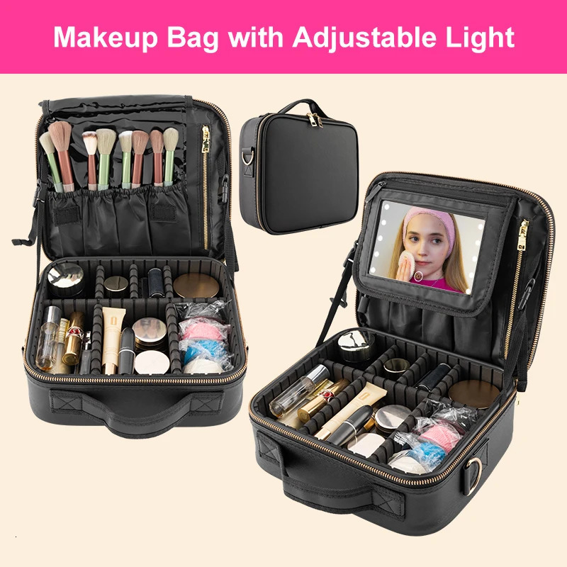 Ship from US Missmeeca Smart LED Cosmetic Case With Mirror Travel Makeup Bag Large Capacity Beautician Skincare Product For Women 250227FBB