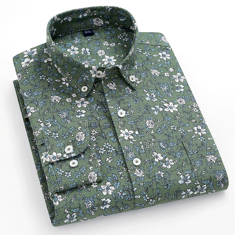 Men's Casual Shirts Printed Cardigan Shirt Cotton Oxford Long Sleeve Lapel Leisure Trend Youth Retro Shirts PLus Size XXXXL Small Floral Tops