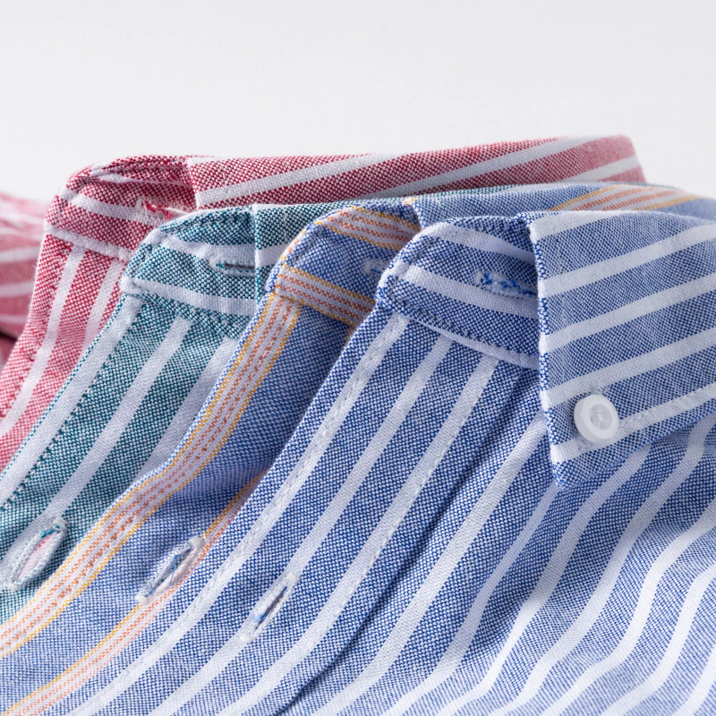 Spring Autumn Shirt Cotton Non-ironing Casual Wrinkle Oxford Shirts Cardigan Striped Men's Casual Shirts Blue PLus Size XXXXL Tops