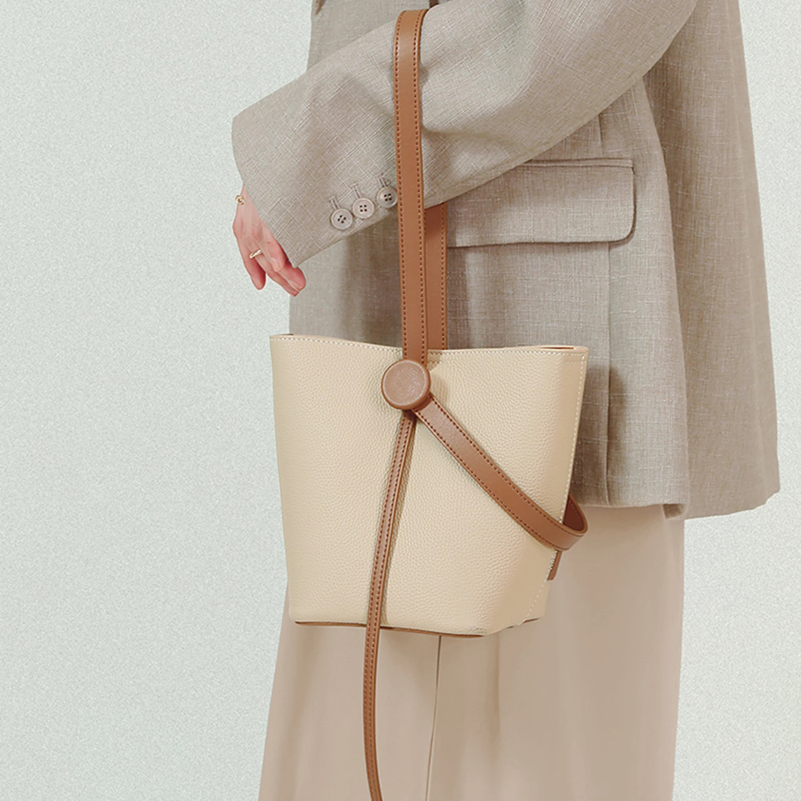 Ship from US ITAMOOD Genuine Leather Bucket Bag Women Shoulder Purses Vintage Minimalist and Versatile Handbag Valentines Day Gift 250227FBB