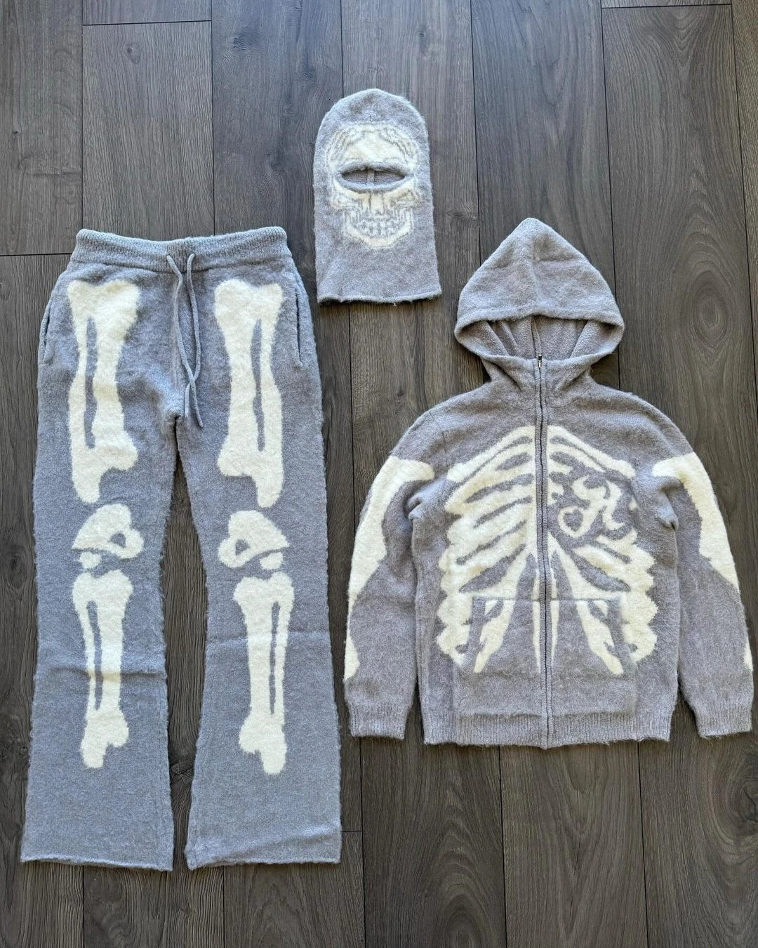 Wintertime Y2k Fashion High Street Punk Harajuku Zip Up Hoodie Skull Oversized Sweatshirt Top Casual Retro Trousers Streetwear 250225