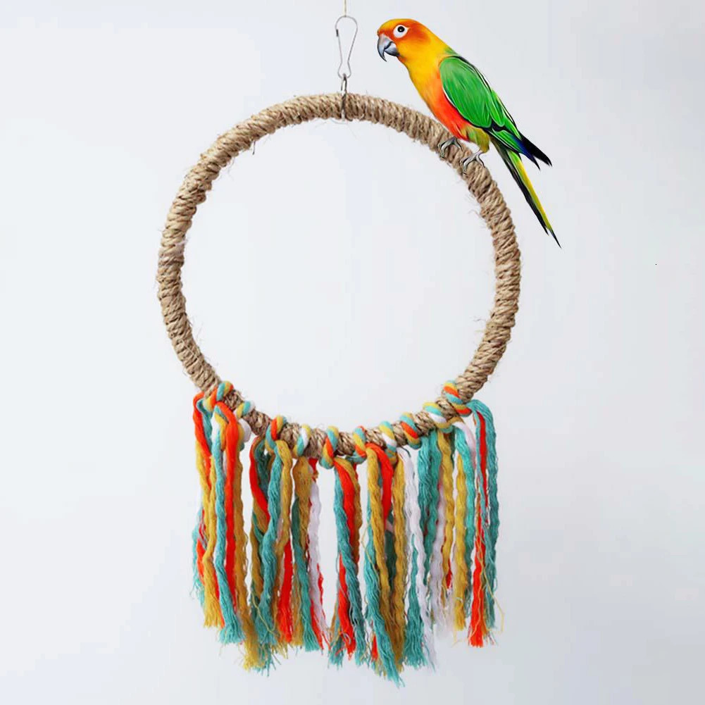 Pet Bird Parrot Toy Cotton Rope Circle Toys Chewing Bite Parrot Perch Hanging Cage Swing Rope Ring Stand Climb Toy Bird Supplies 250226