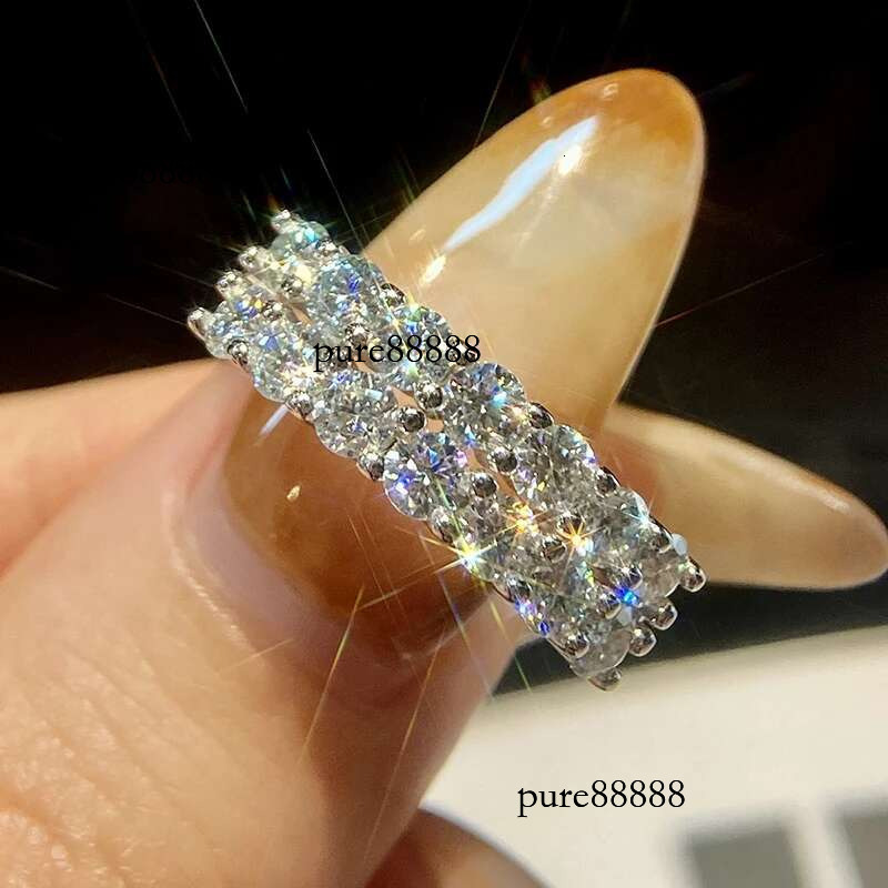KNB 1.4ct D Color Moissanite Dia Ring for Women Real Sterg Sliver Wedding Engagement Eternity Band Jewelry New