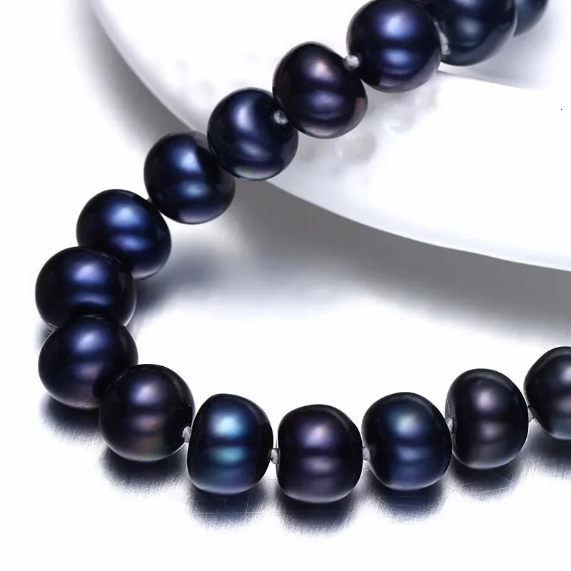 Women Natural Freshwater Pearls Jewelry Necklace 925 Sterling Silver Necklace 7-10mm Black Beads Preal Jewelry Life Tree Buckle 250222