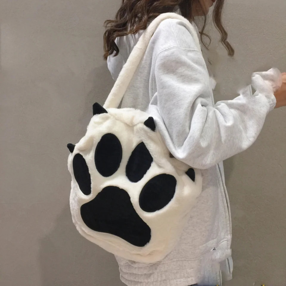 Ship from US Chic Cat Paw Backpack with Removable Strap Secure Zip Cotton Material Adorable n! 250227FBB