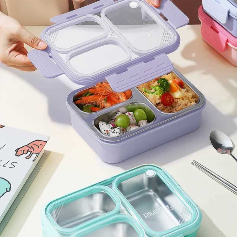 Stainless Steel Microwaveable Lunch Box Kids Compartments Bento Box Food Storage Container Thermal Lunch Box For School Office M250227