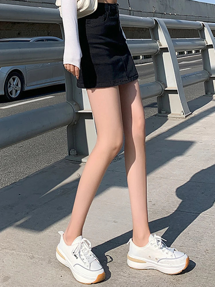 Ins Summer Women High Waist Wrapped Hip Denim Skirt s Sexy Nightclub Mini Dress Black Split Elastic A Line Short Skirt 250224