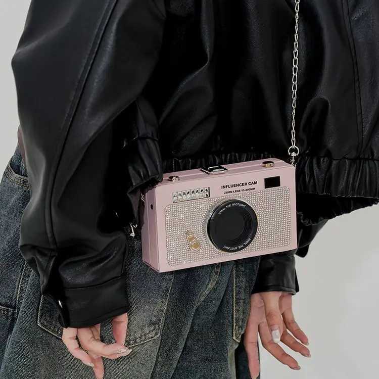 New Arrival Personalized Camera Bag Fashionable Rhinestone Foreign Style Instagram Popular Womens Chain Box Bag Trend Crossbody Bag T250227