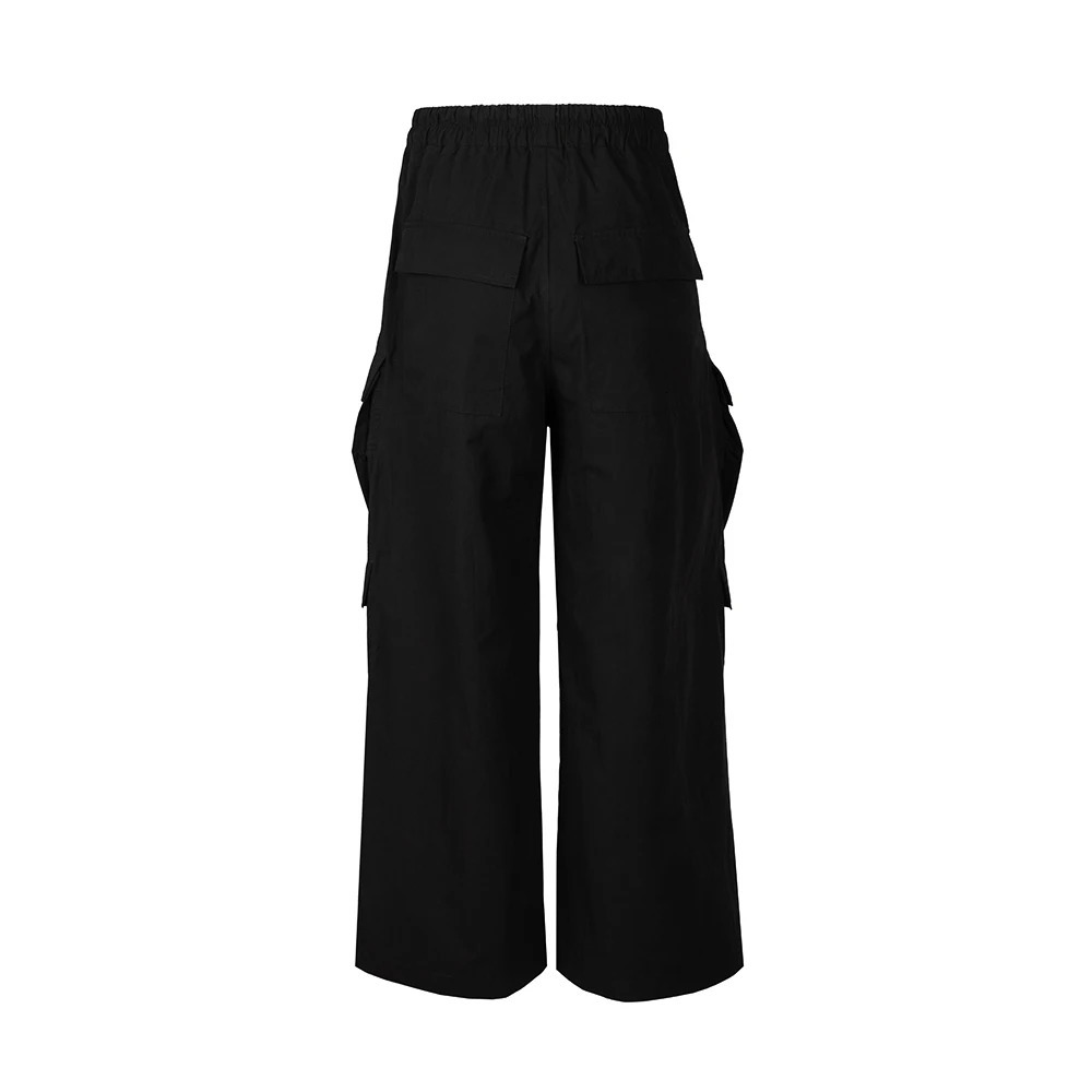 Ro Style Wide Leg Drawstring Black Cargo Pants Unisex Straight Baggy Casual Overalls Mens Streetwear Loose Oversized Trousers 250225