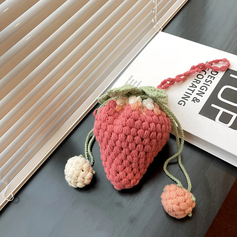 Ship from US Women Kawaii Tote Handbag Versatile Strawberry Crossbody Bag Casual Woven Satchel DIY Cartoon Crochet Bucket Purse 250227FBB