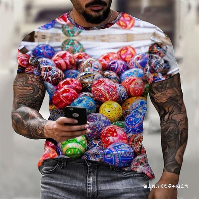 Designer Fashion Trend Happy Eastern Egg 3D Digital Printing 2025 New Summer Men's T-shirt Short Sleeve