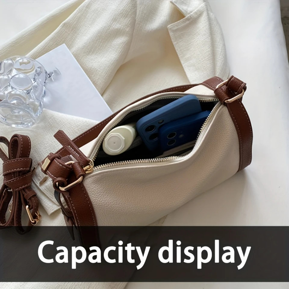 Ship from US Vintage Contrast Color Boston Bag Top Handle Satchel Shoulder Womens Versatile Handbag Purse 250227FBB