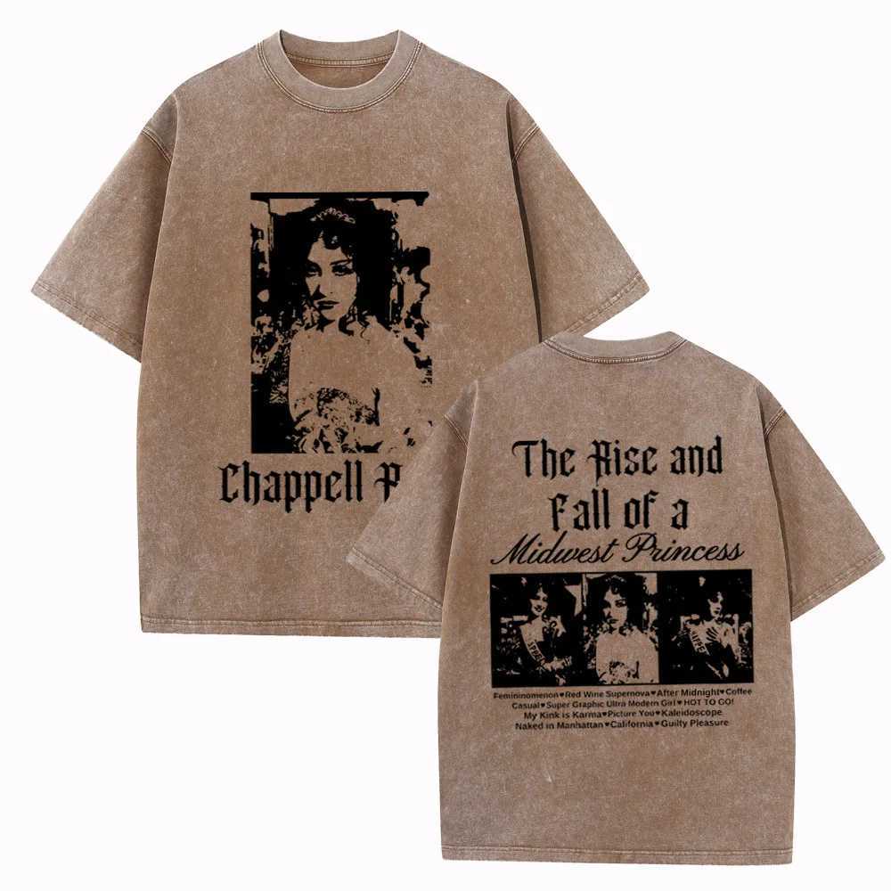 Chappell Roan Washed T-shirt The Rise and Fall of A Midwest Princess Music Merch Unisex Harajuku Washed Tshirts X250227
