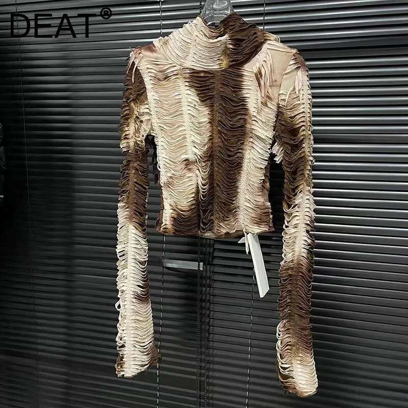 DEAT 2024 Autumn New Item Niche Hooded Long Sleeve T-shirts For Women Fashion Vintage Slim Fit Cut Design Tops Female 11A01256
