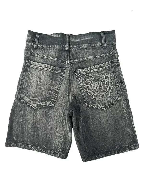 American Retro New Y2k Antique Patchwork Embroidered Irregular Denim For Men And Women Loose Haruku Casual Men's Shorts