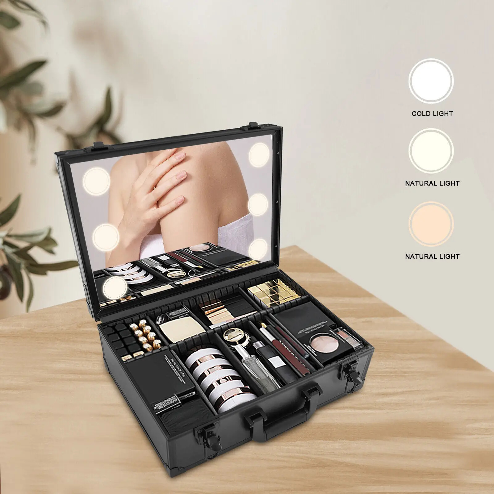 Ship from US Makeup Bag with LED Mirror Portable Travel Cosmetic Organizer Train MakeUp Case 250227FBB