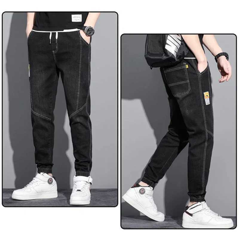 Mens Jeans Elastic Tie Up Harem Denim Pants Male Bound Feet Designer Cargo Joggers Denim Trousers Daily Narrow Leg Casual Jeans X250227