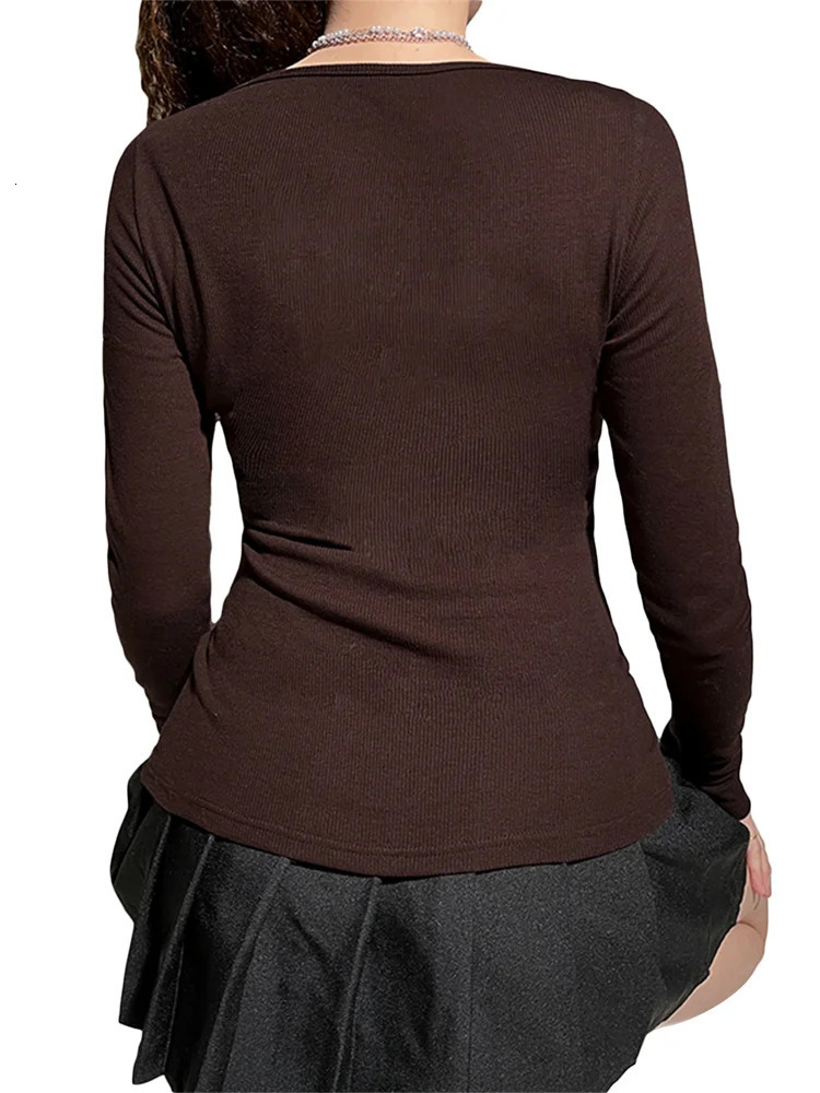 Y2k Womens Long Sleeve Knitted Tops Lace Stitching Neckline Knitwear Bowknot Decoration SlimFit Tshirt Pullovers Clubwear 250226