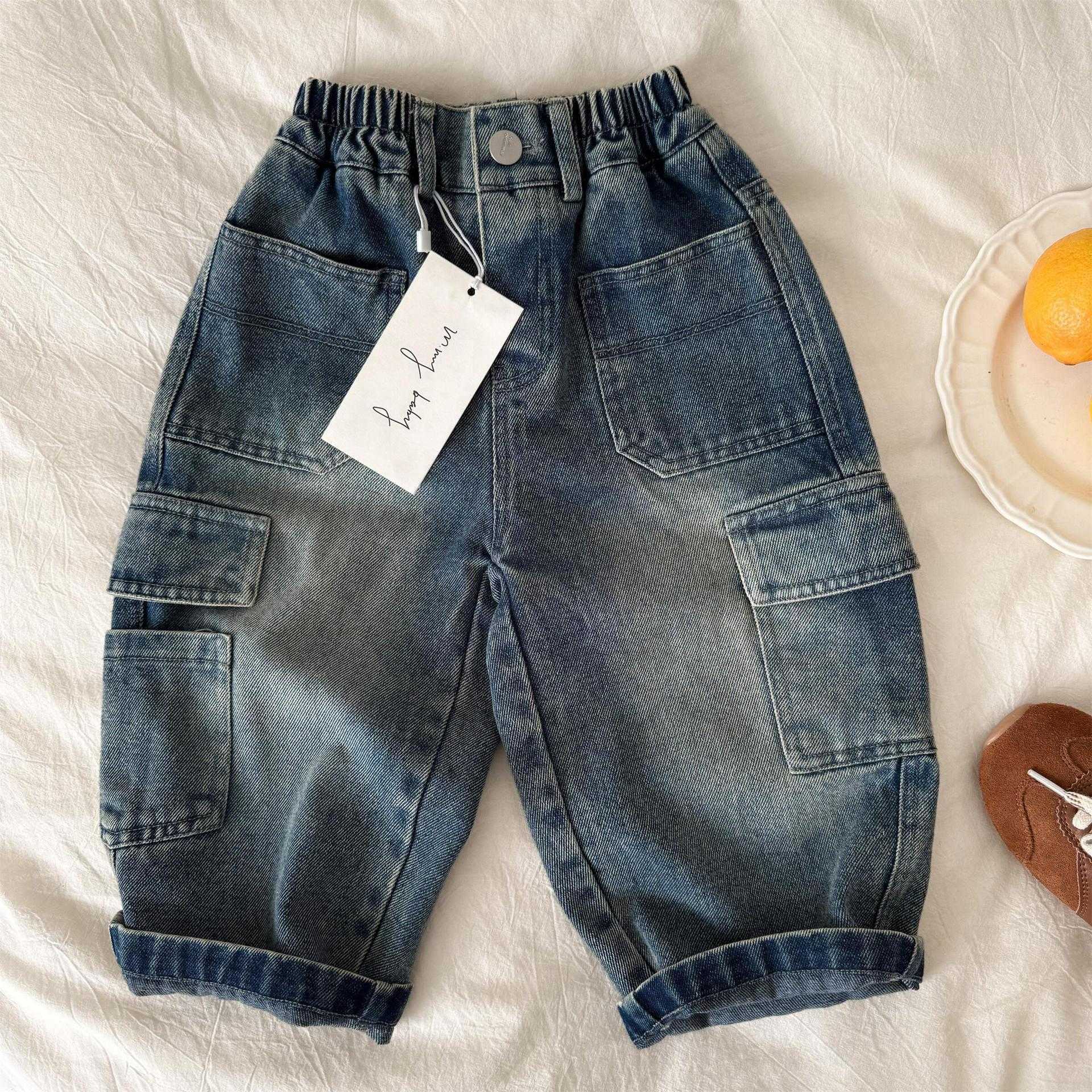 Jeans New style of childrens pants baby girl jeans Korean version boys straight leg pants outer pants childrens jeans spring and autumn teddy bearY250