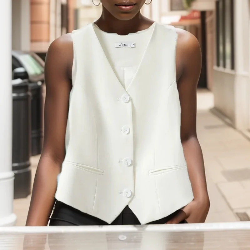 Simple Vests Women Summer Sleeveless Suit Coats Temper Outwear n Tender Breathable Korean Style Streetwear 250226