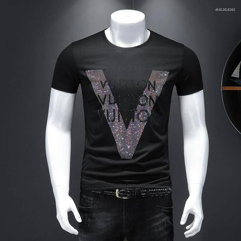 Men's T Shirts Quality Tops Cotton Fashion T-shirt Rhinestone 2025 Street Style Short-sleeve Male Top Clothes 24