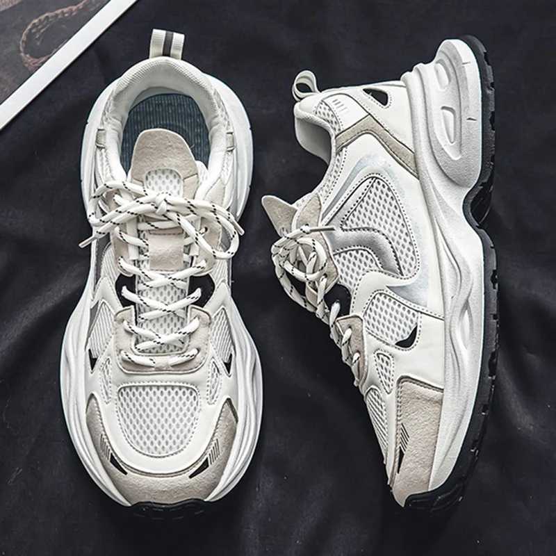 Classic Mens Sneakers 2024 Thick Sole Shock Absorbing Running Shoes Summer Breathable Mesh Sports Shoes Trendy White Shoes Z250227