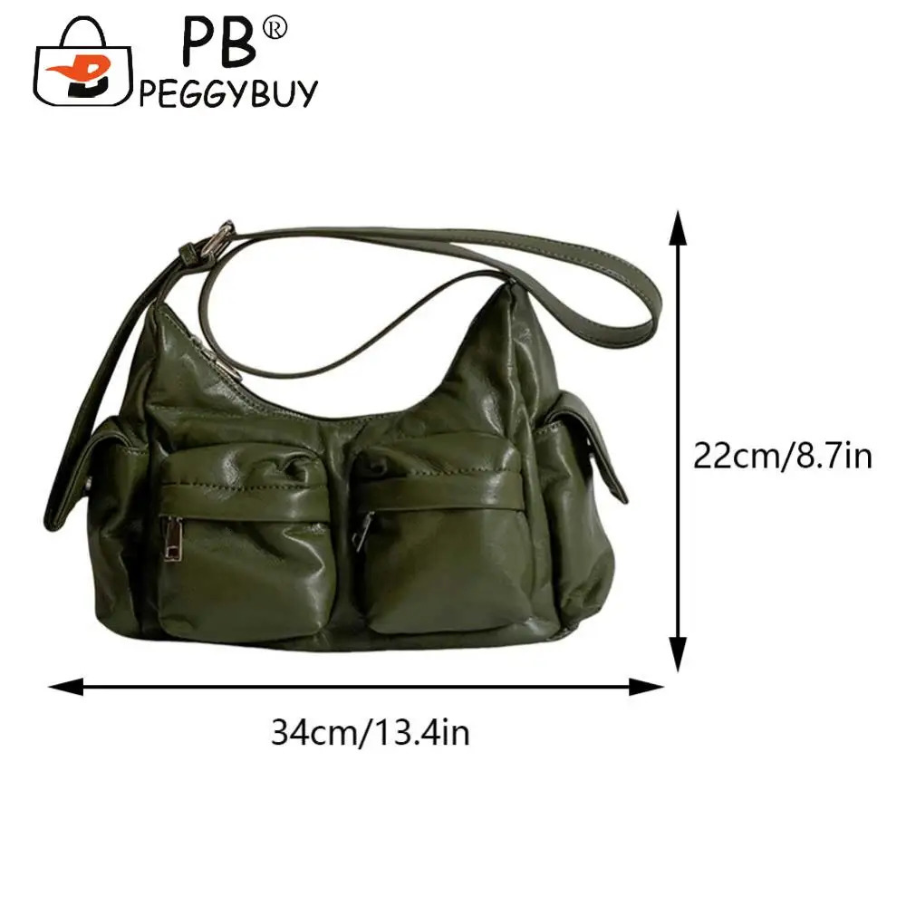 Ship from US Women MultiPocket Handbag Fashion Vintage Tote Casual Soft Leather Shoulder Bag Retro Messager Trend 250227FBB