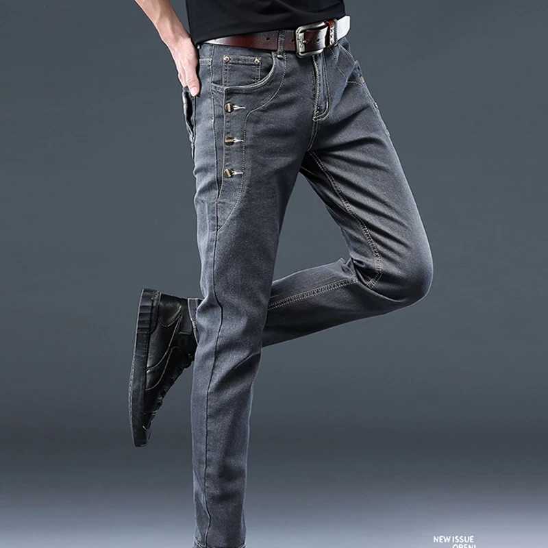 Casual Pants Slim Small Leg Long Men Denim Jeans Korean Version Trendy New Brand High Quality Grey Stretch Fashion Trousers X250227