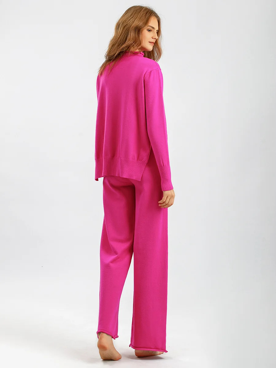 Warm 2 Piece Pant Suits For Women Knitted Long Sleeve Set Top And Pants Tracksuit Outwear Sweater CHIC 250226