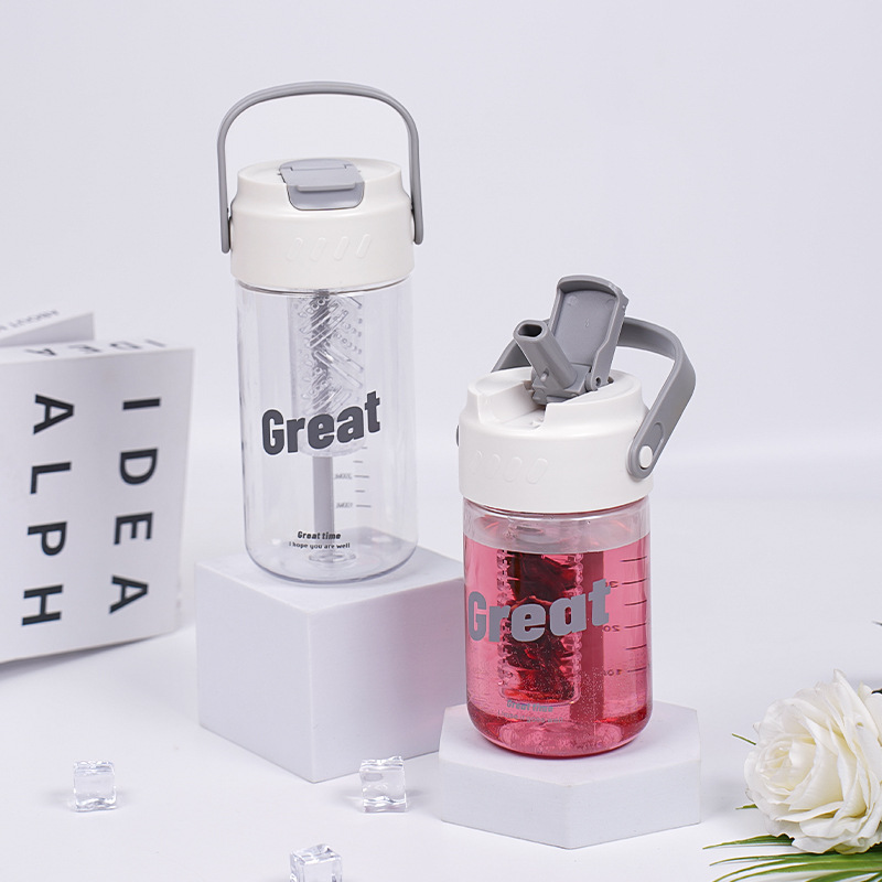 New Transparent Straw Water Bottle Chic Dainty Letter Believe Clear Plastic Bottles With Filter Screen Handle