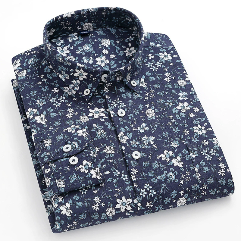 Men's Casual Shirts Printed Cardigan Shirt Cotton Oxford Long Sleeve Lapel Leisure Trend Youth Retro Shirts PLus Size XXXXL Small Floral Tops