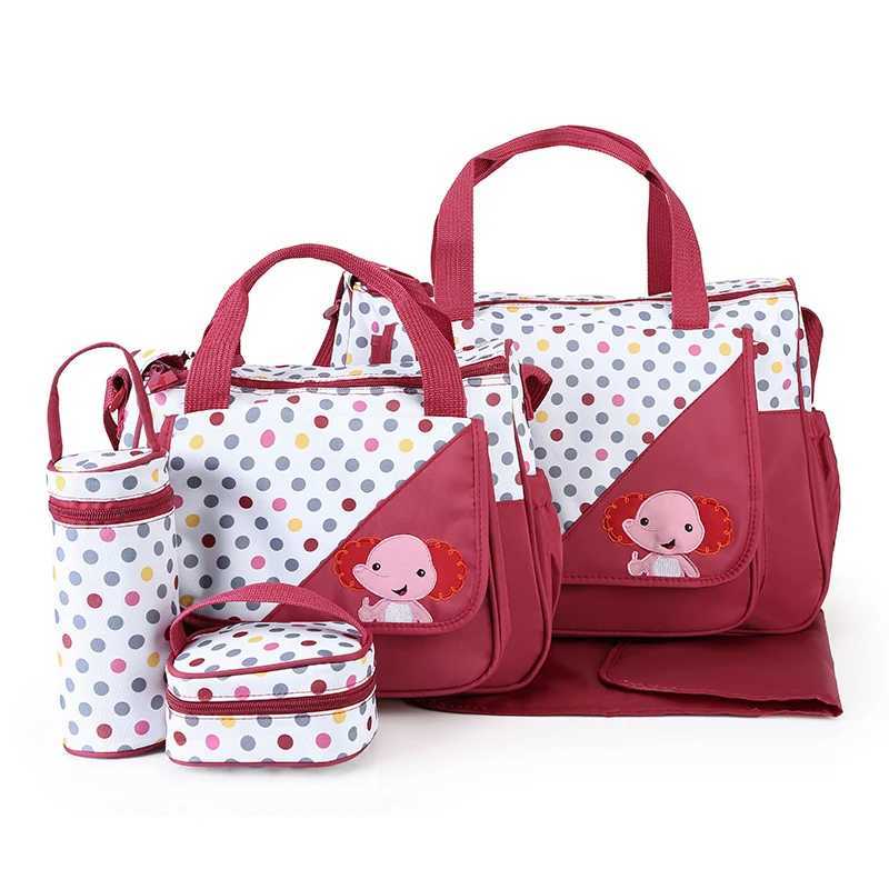 Diaper Bags 5pcs/set New Fashion Mummy Bag Baby Diaper Bags Maternity Nappy Bag Mommy Baby Care Carriage Stroller Bag Organizer Y2502274AYF