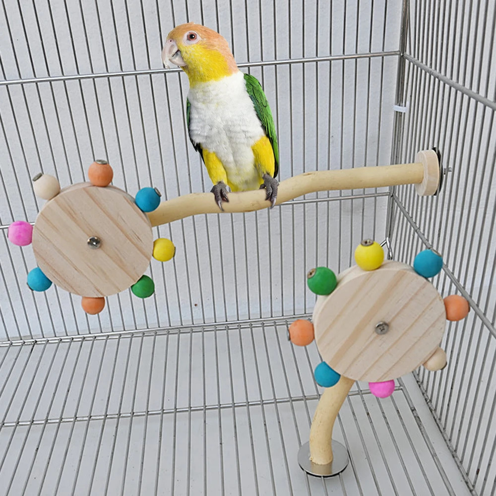 Funny Perch Toy with Rotating Balls Wood Interactive Bird Stand Colorful Parrot Foraging Toy Rotating Windmill Toy for Lovebirds 250226