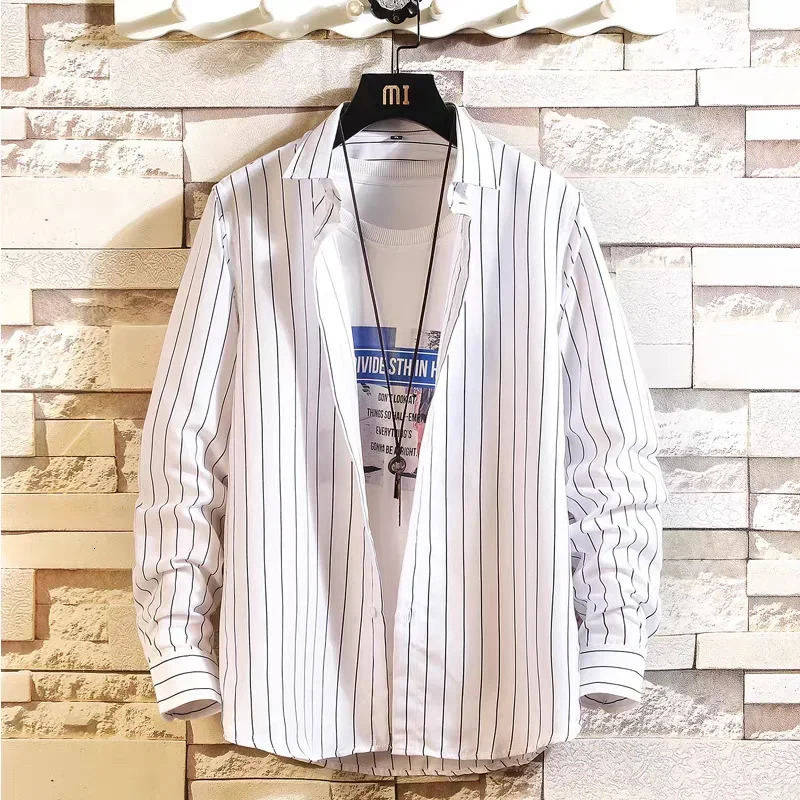 Fashion Long Sleeves Shirts Man Mens Clothing Check Shirt Korean Reviews Clothes Stripe Pattern High Quality 250224