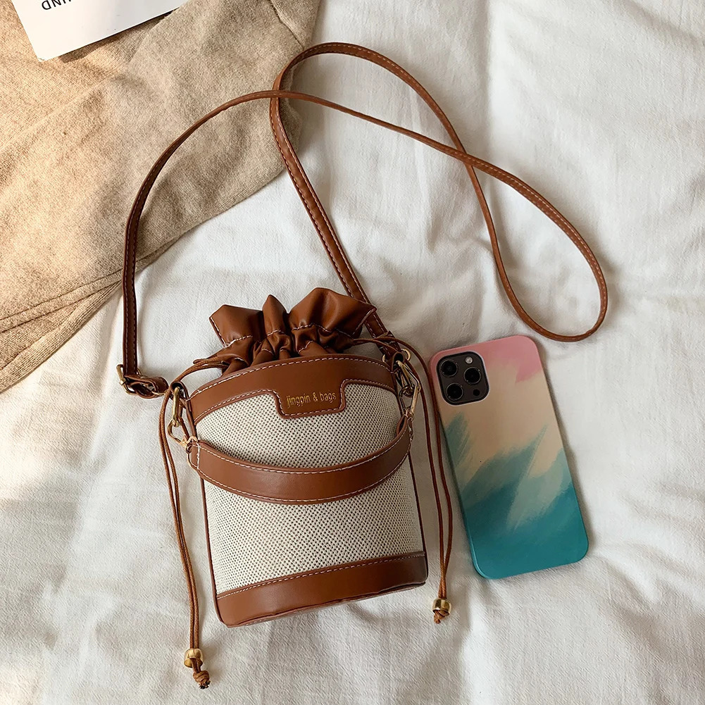 Ship from US Women Shoulder Bags Cylinder PU Leather Bucket Crossbody Bag Casual Drawstring Handbags Purse for Travel Shopping 250227FBB