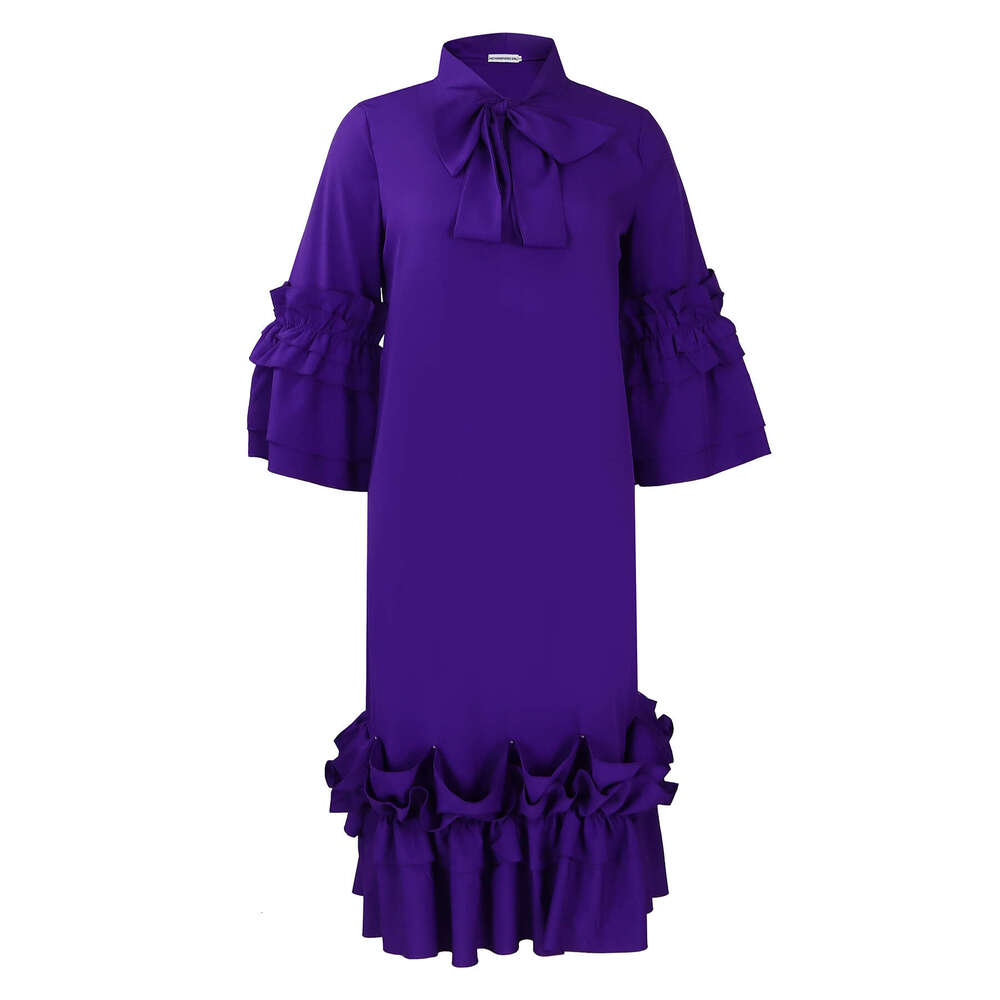 D4882025 Spring/Summer Fashionable Casual Ruffle Horn Sleeve Large Size Dress 2025 Versatile Style New Trendy Clothing Ins