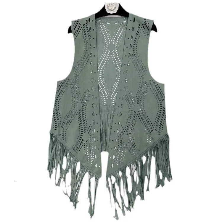Western Cowboy Style Womens Suede ExtraLong Fringed Vest AllMatch FolkCustom Desert Beach Vacation Shawl Size A2256 250227