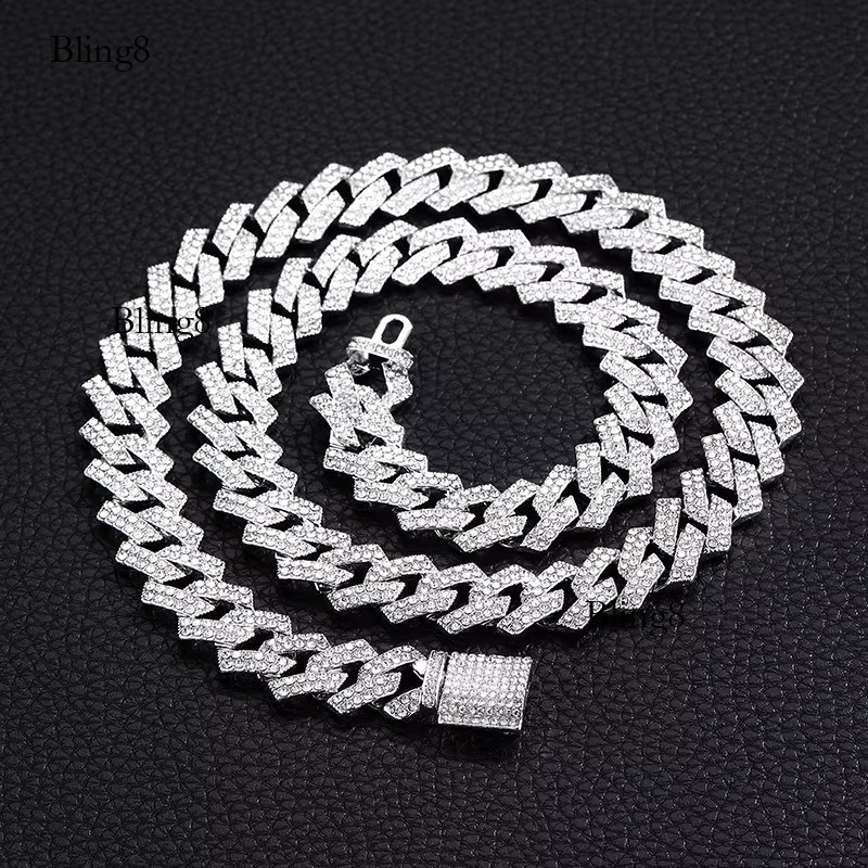 LIQI Mens Jewelry Gold Plated Alloy 15mm Cuban Shinning Iced Out k Chain Hip Hop Moissanite Dia Necklace