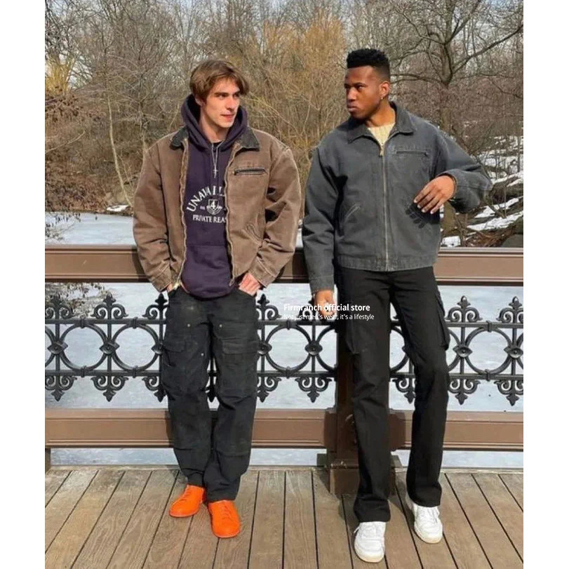 Spring And Autumn American Wash Do Old Detroit Cargo Jacket For Men Women Casual Cotton Canvas Coat With Plaid Inner 250225