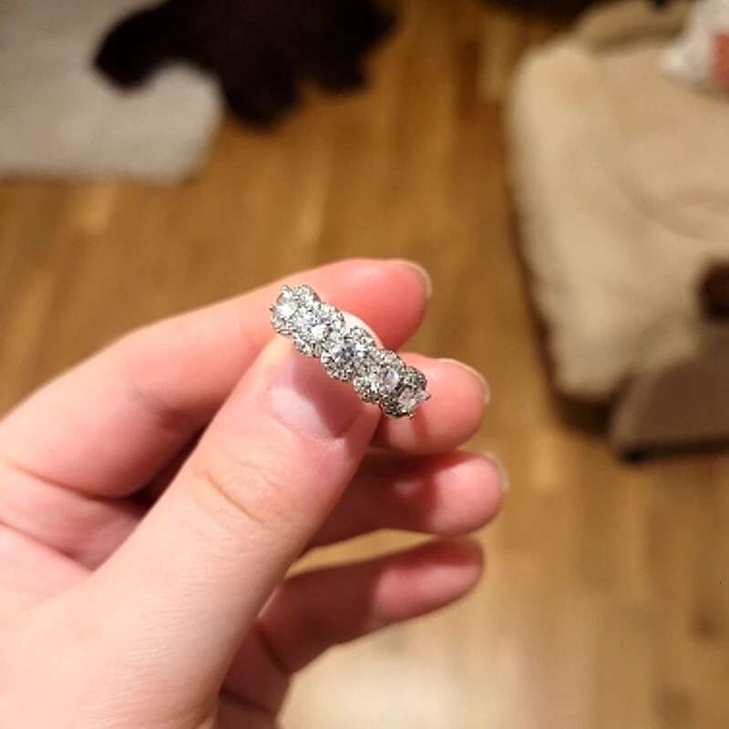 New Women's Sterg Sier Wedding Band Bg Zircon Stone Bridal Promise S Rings Anniversary Ring Trendy Jewelry