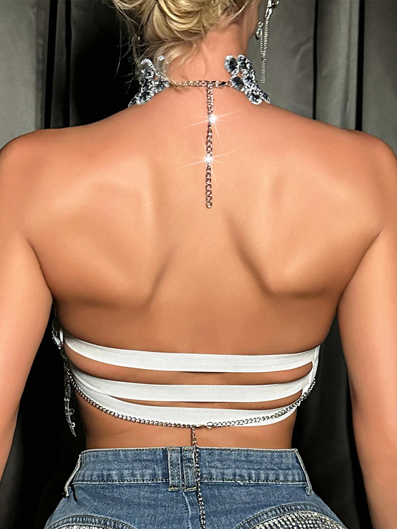 Sexy y2k halter metal sequin corset crop top women Summer beach party tank top see through shiny night club outfits tops 250226