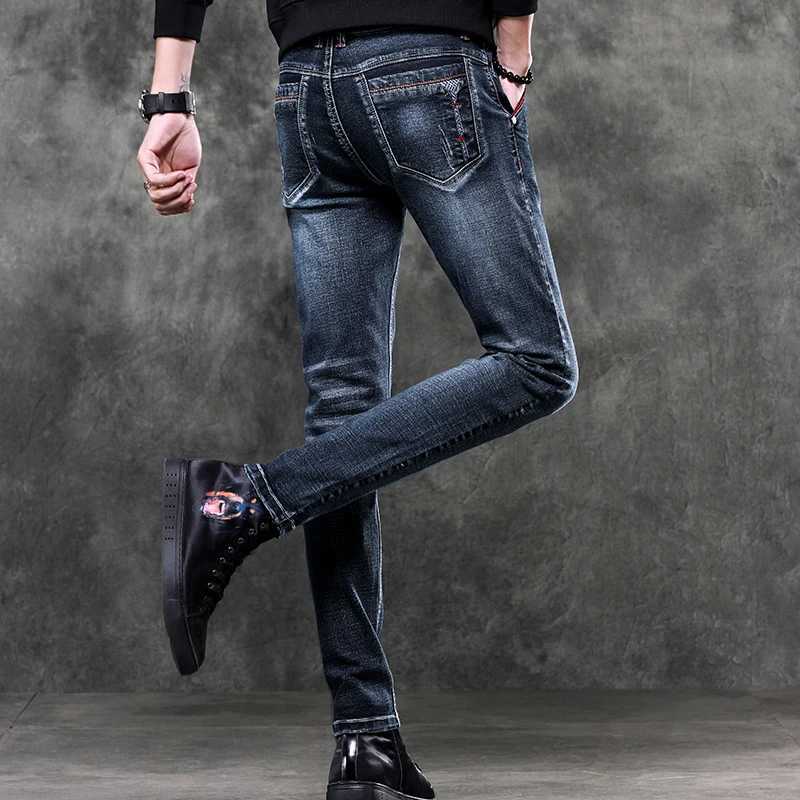 Jeans Mens Denim Stretch Slim Casual Trendy Pants Small Feet Fashion Work Daily Long New Brand Male X250227