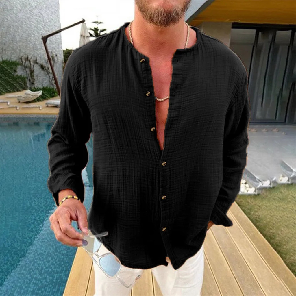 Selling Simple and Comfortable Pure Cotton Shirt in Europe and America Mens Fashionable and Casual Loose Shirt 250224