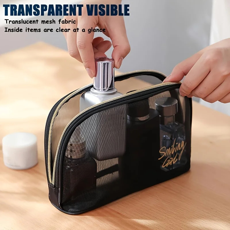 Ship from US 5pcsset Make Up Bag Travel Cosmetic Organizer Transparent Black Mesh Pouch Makeup 250227FBB