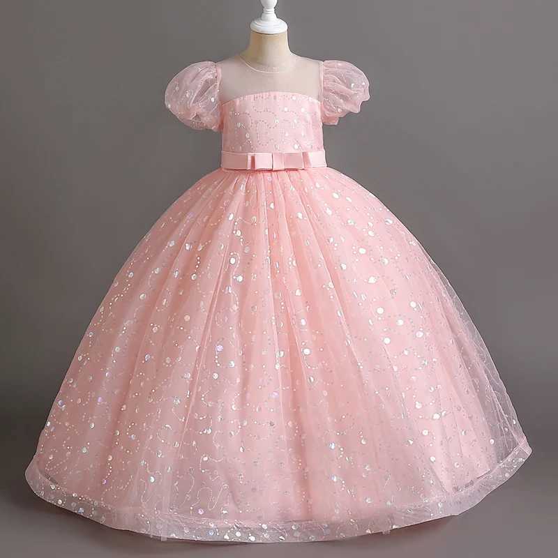 Girl's Dresses Girls court style in French puffle-sleeve dress mesh Shag skirt Sweet Princess flower child performance #r155 Y250227EB9K