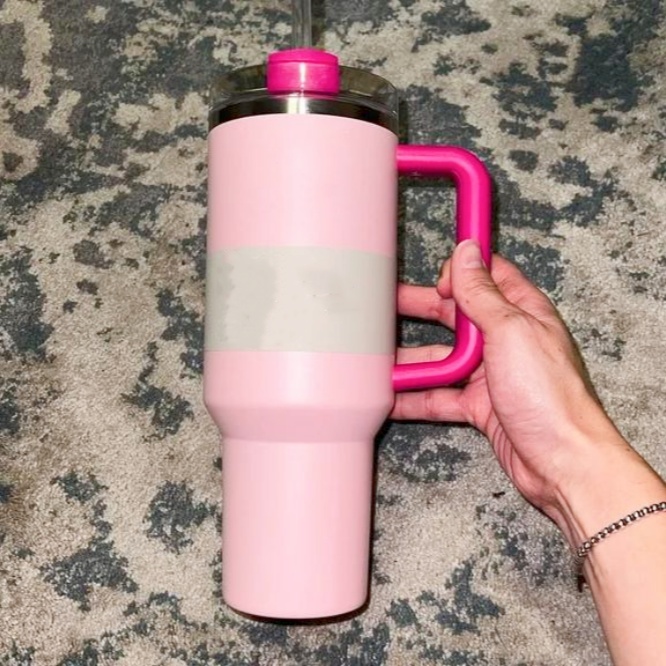 US Stock Cobrand Winter Pink Flamingo 40oz Mugs Stainless Steel Tumblers With Handle Insulated Lids Straw Coffee Termos Water Bottles Travel Car Cups 