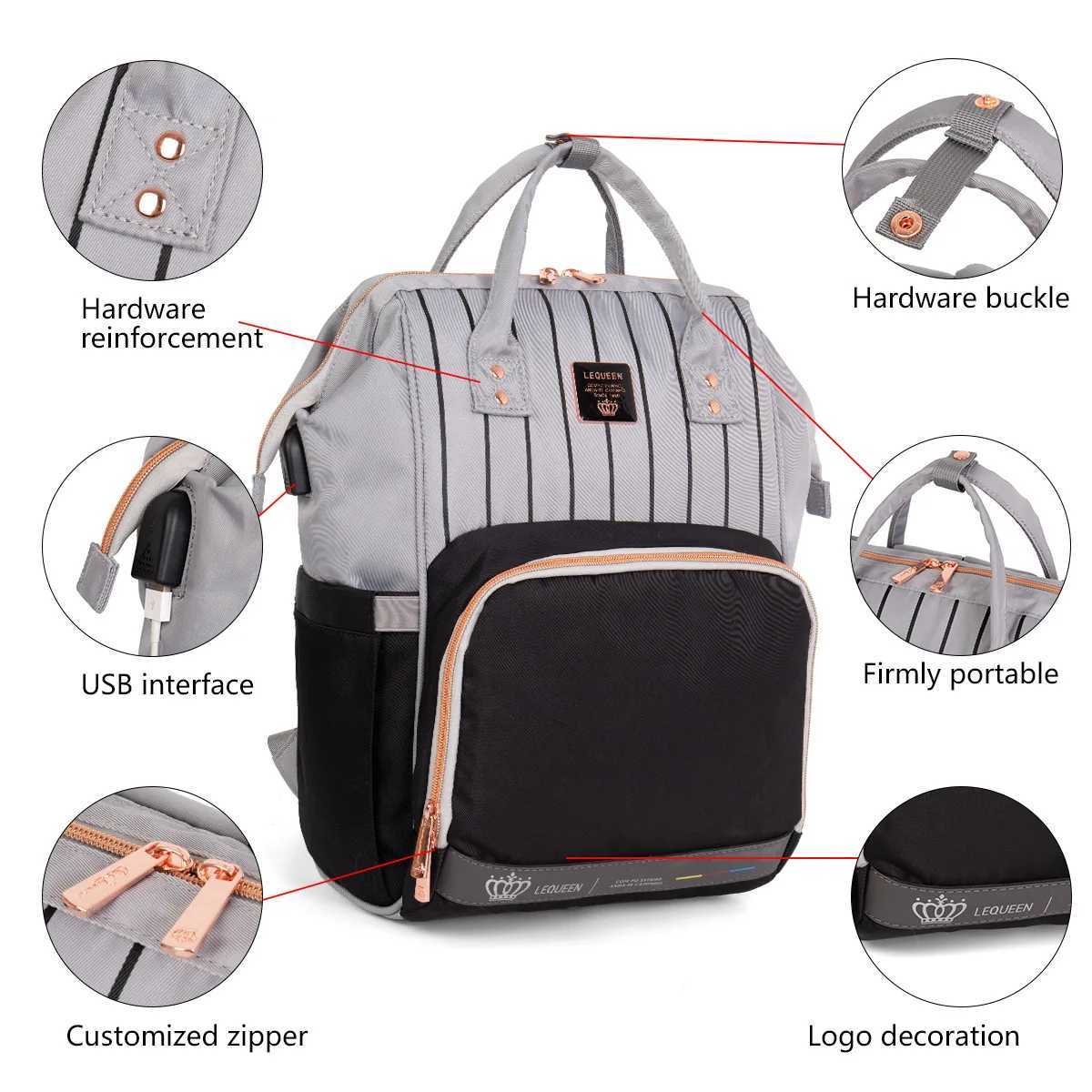 Diaper Bags LEQUEEN Waterproof Diaper Backpack Bag Maternity USB Nursing Bag Universal Large Woman Travel Baby Organizer Stroller Bags Y250227ANTN