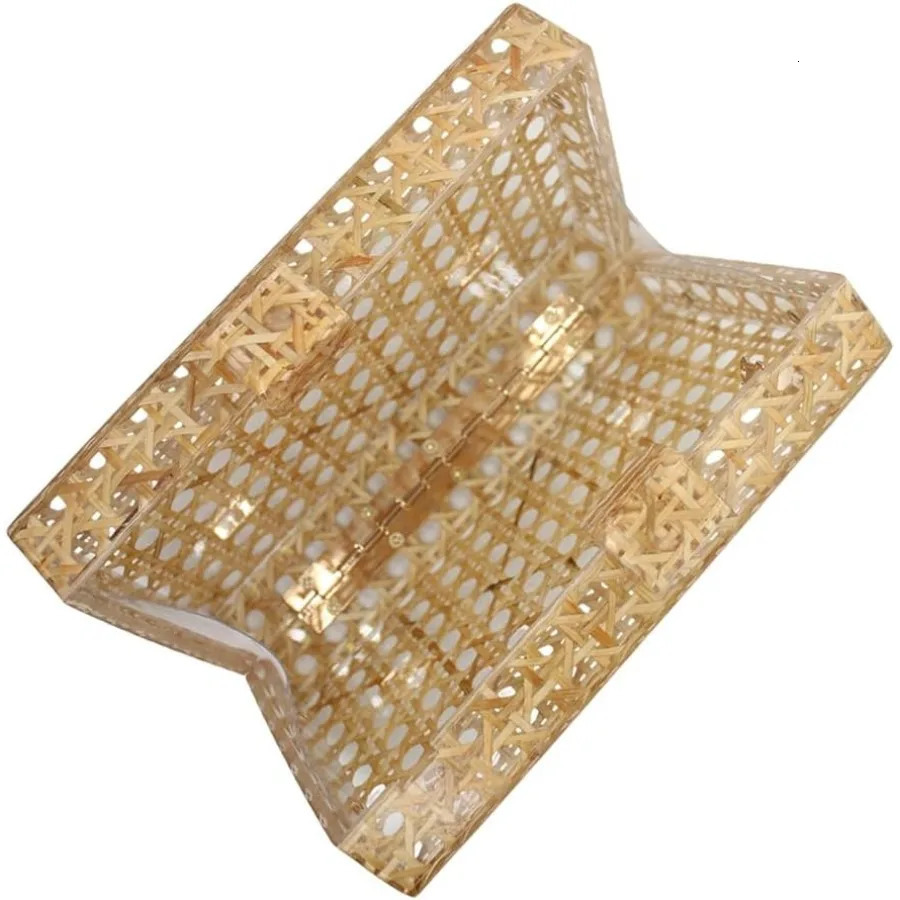 Ship from US Womens acrylic handbag Rattan womens square box cross shoulder bag 250227FBB